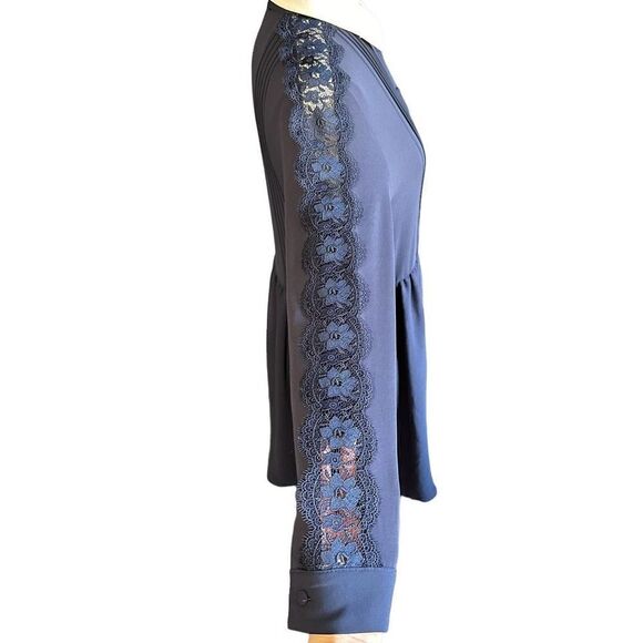 The Kooples Lace Sheer Detail Lantern Sleeve Pleated High Neck Collared Secretar - Picture 6 of 11